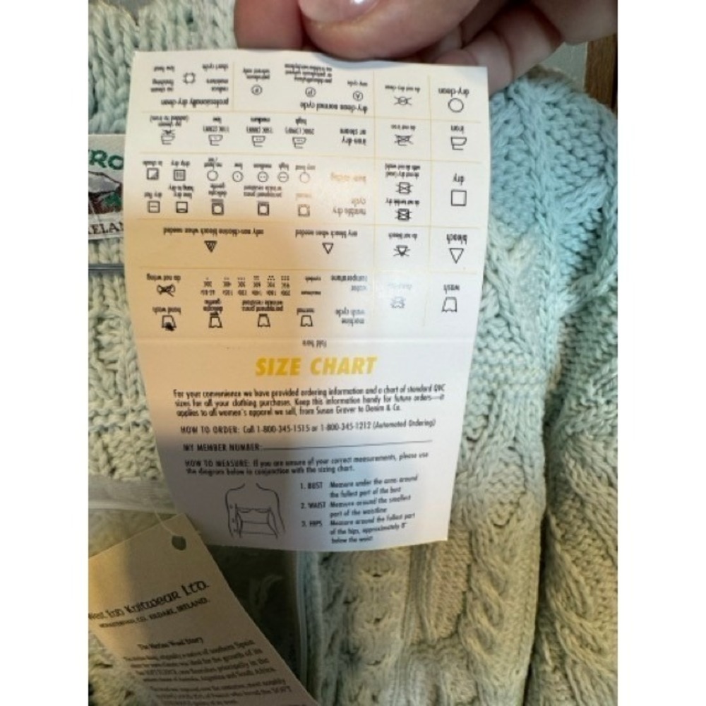 Aran Crafts Ireland Merino Wool Hooded Zip Cardigan Mint Green Sage Large NEW - Picture 5 of 9